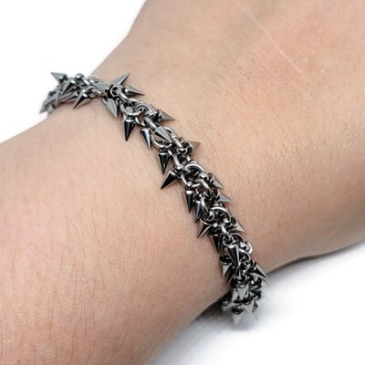 Dagger Bracelet, Stainless Steel Spike Chain Anklet, Gothic Chainmaille Jewelry - image3